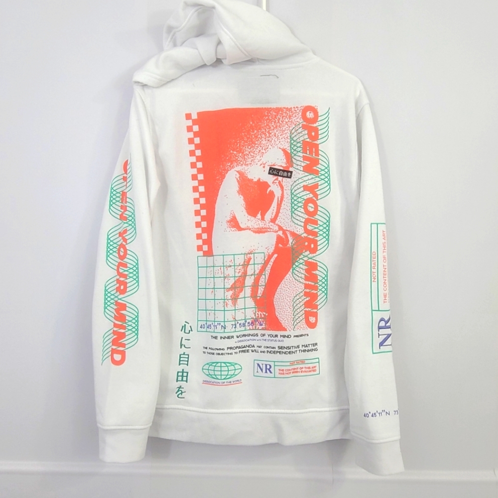 Brooklyn Cloth Mfg Co "Open Your Mind" White Graphic Sweatshirt Hoodie Size M